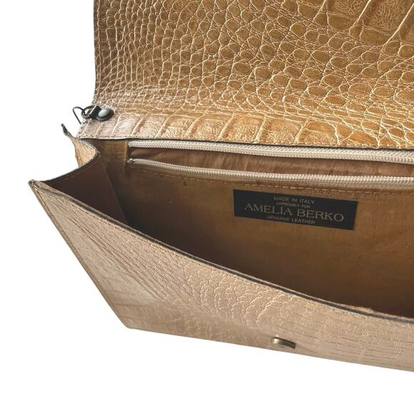 Amelia Berko Vintage Leather Tan Clutch Handbag, Retro Purse, Italian Leather - Picture 10 of 11